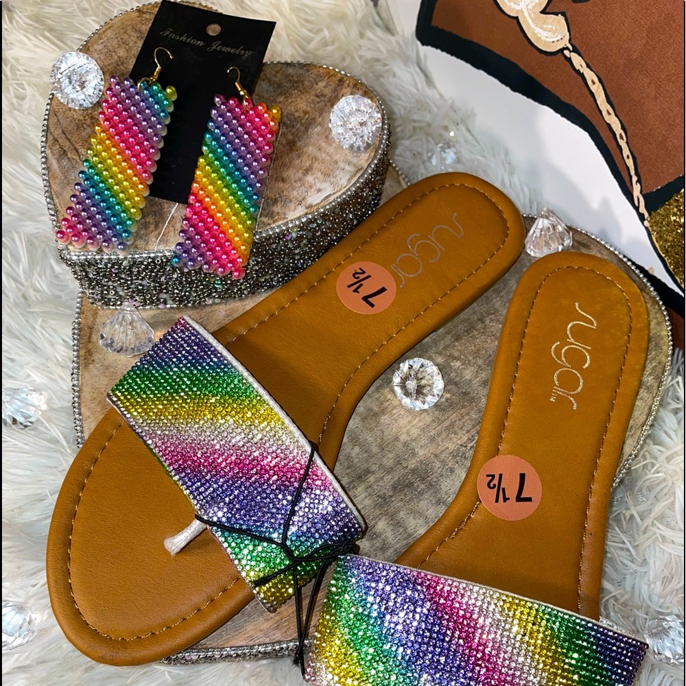 💎🌈Rhinestone Sandals and Earring Set